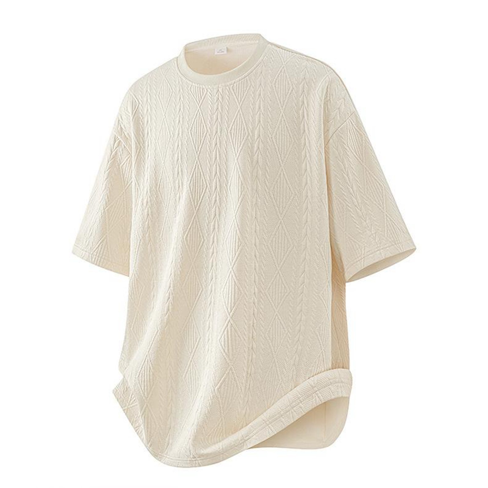 thumbnail image 1 of Camisetas informales para hombre: manga corta, cuello redondo, rayas, estilo jacquard único para el verano, cómodas y elegantes., 1 of 8